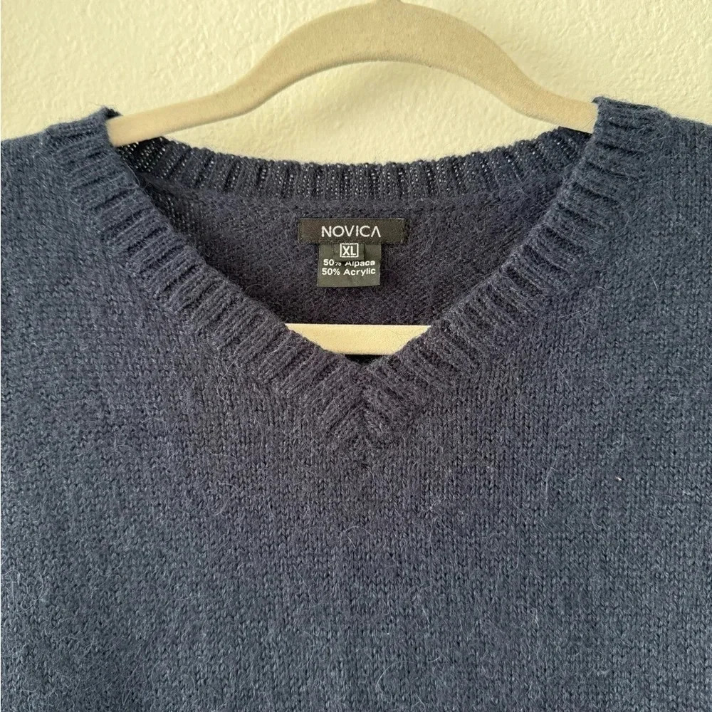 Novica Men's Peruvian Alpaca Wool Blend Classic Pullover V- neck Sweater, Sz XL - Picture 6 of 8